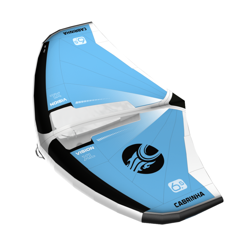 Cabrinha Vision XL light wind wing with rigid boom, designed for early foiling, low-end power and effortless handling in marginal conditions. Blue.