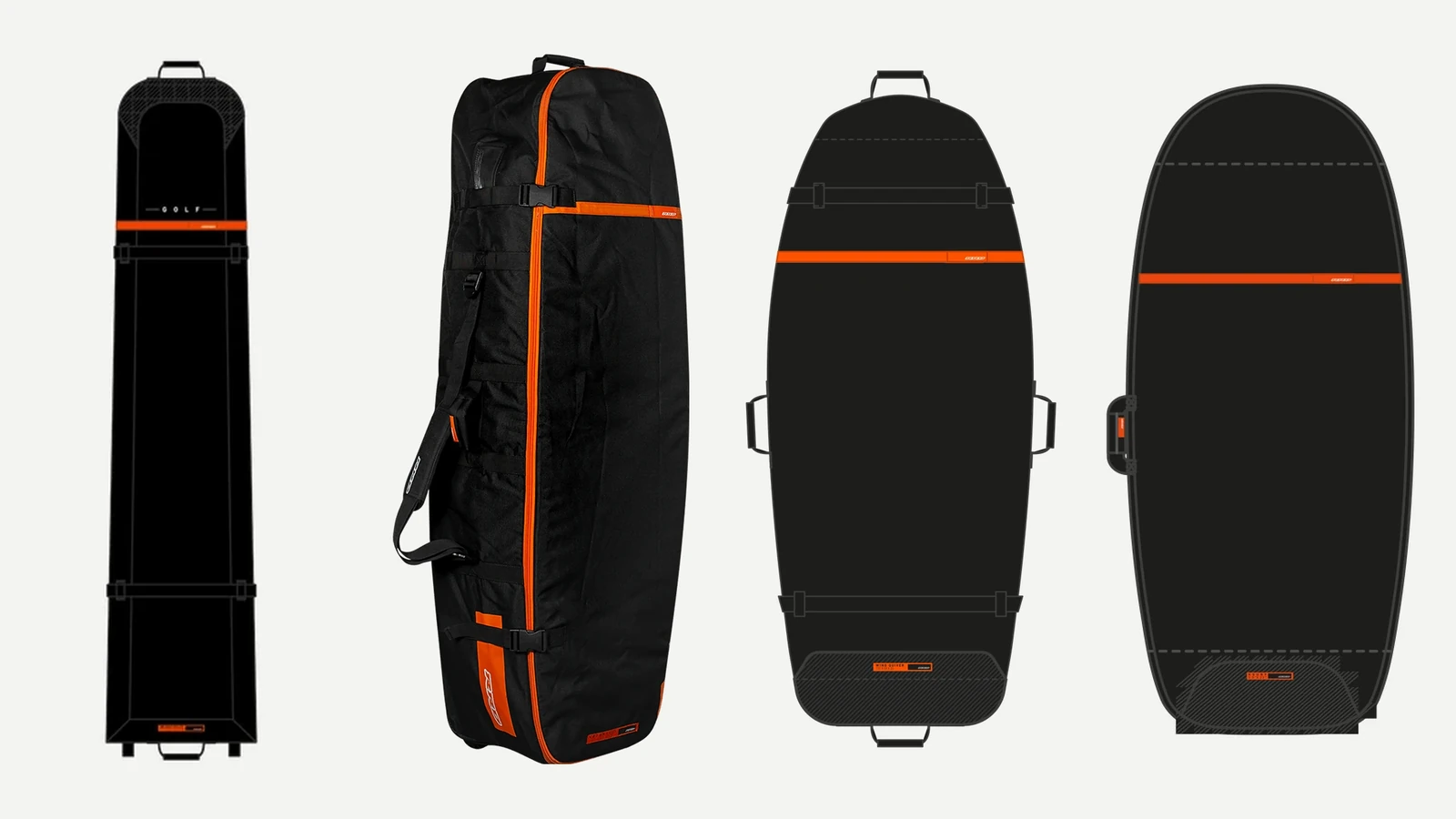 Четыре сумки RRD: Golf, Twintip Triple, Wing Quiver и Beluga Board Bag